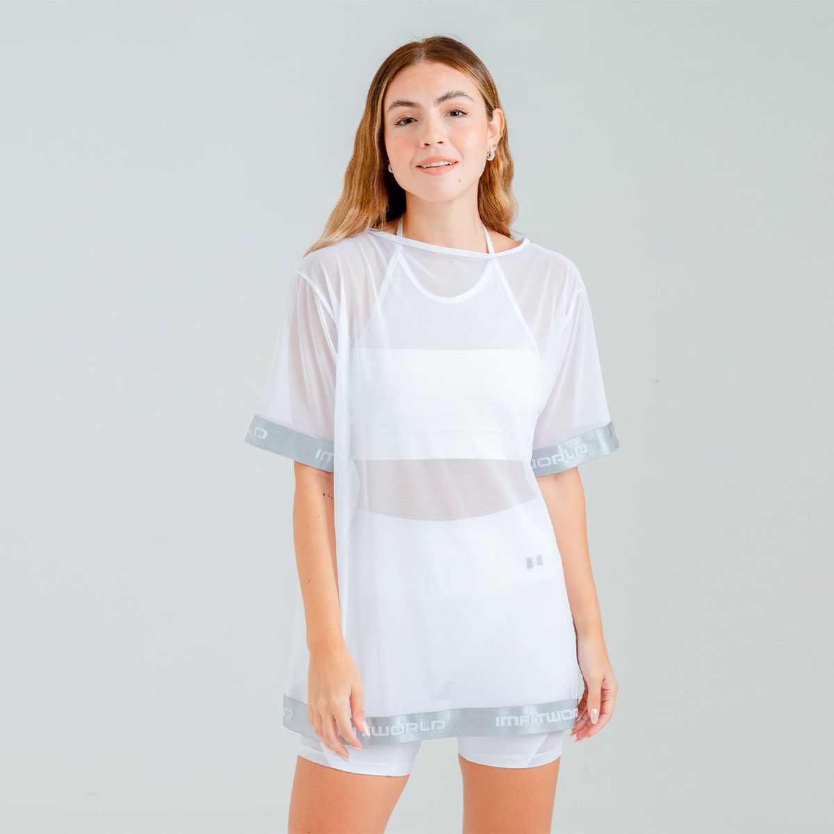  - Camiseta en Malla  deportiva Para Training o Playa Imfitworld Blanco Mujer