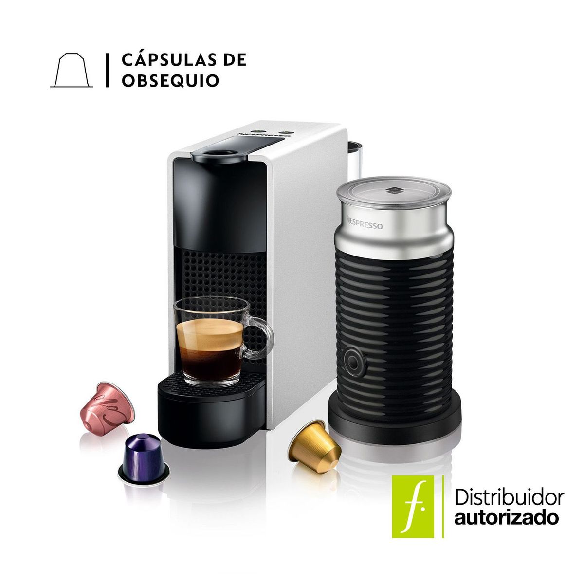 NESPRESSO - Cafetera de Cápsulas Essenza Mini Silver con Espumador de Leche