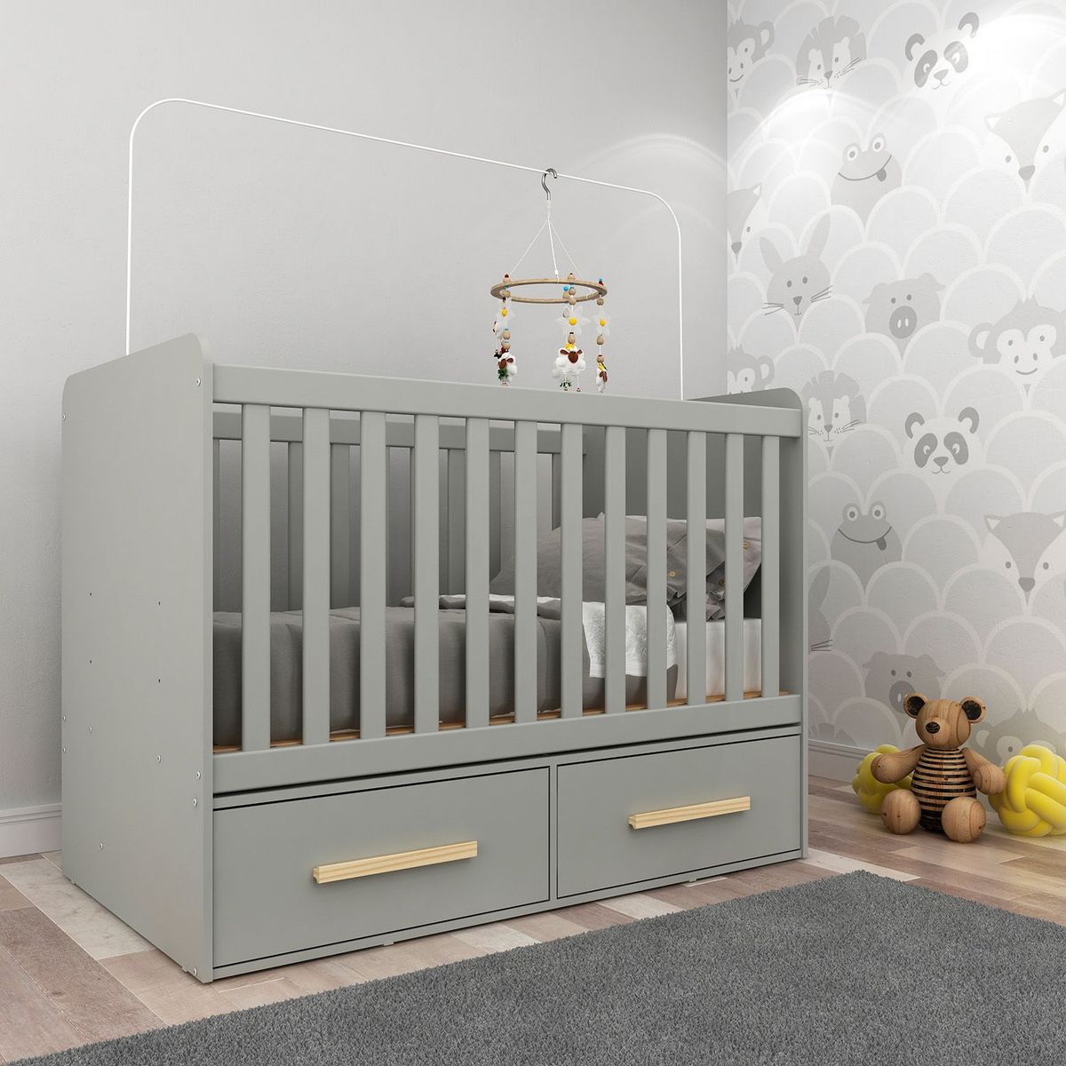 MULTIMOVEIS - Cuna 2 Cajones Gris Natural