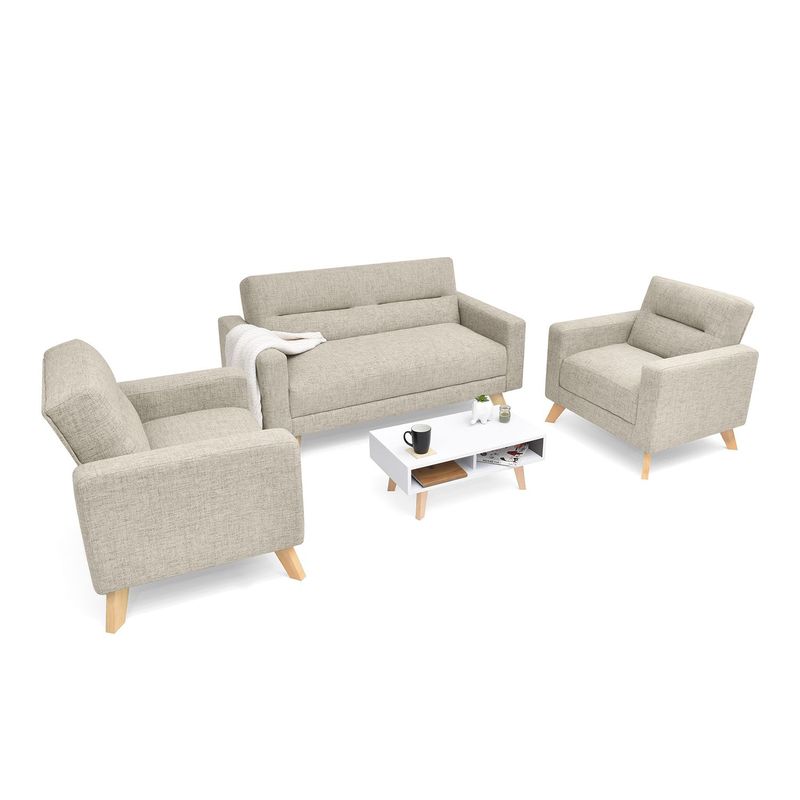 MICA - Juego de Sala Moderno en Tela (Sofá + 2 Poltronas + Mesa de Centro) Seúl Mica