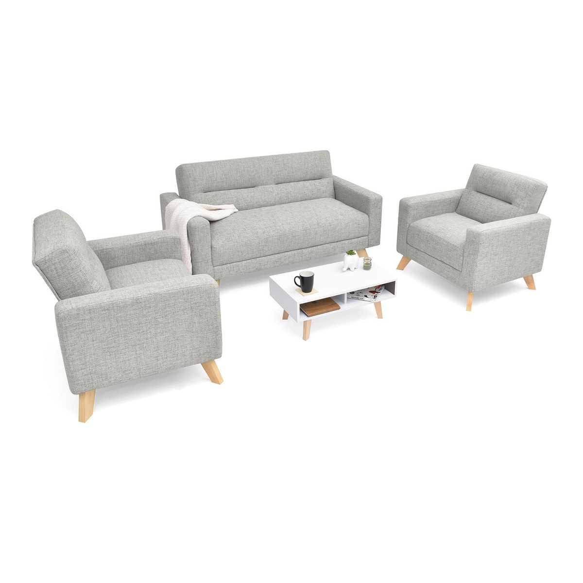 MICA - Juego de Sala Moderno en Tela (Sofá + 2 Poltronas + Mesa de Centro) Seúl Mica