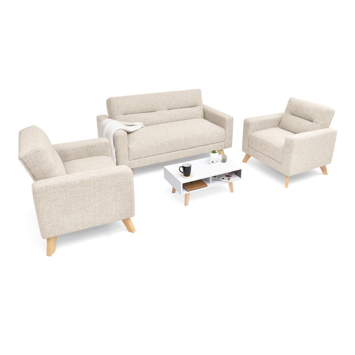 MICA - Juego de Sala Moderno en Tela (Sofá + 2 Poltronas + Mesa de Centro) Seúl Mica