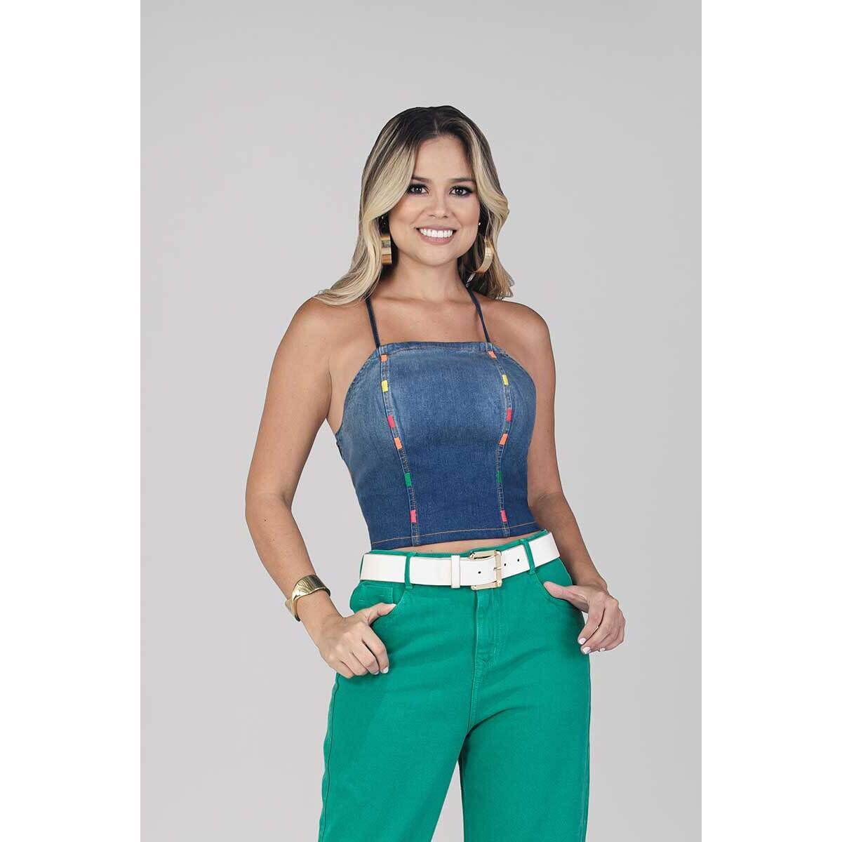 TRUCCOS JEANS - Crop top denim mujer en tiras marca trucco's