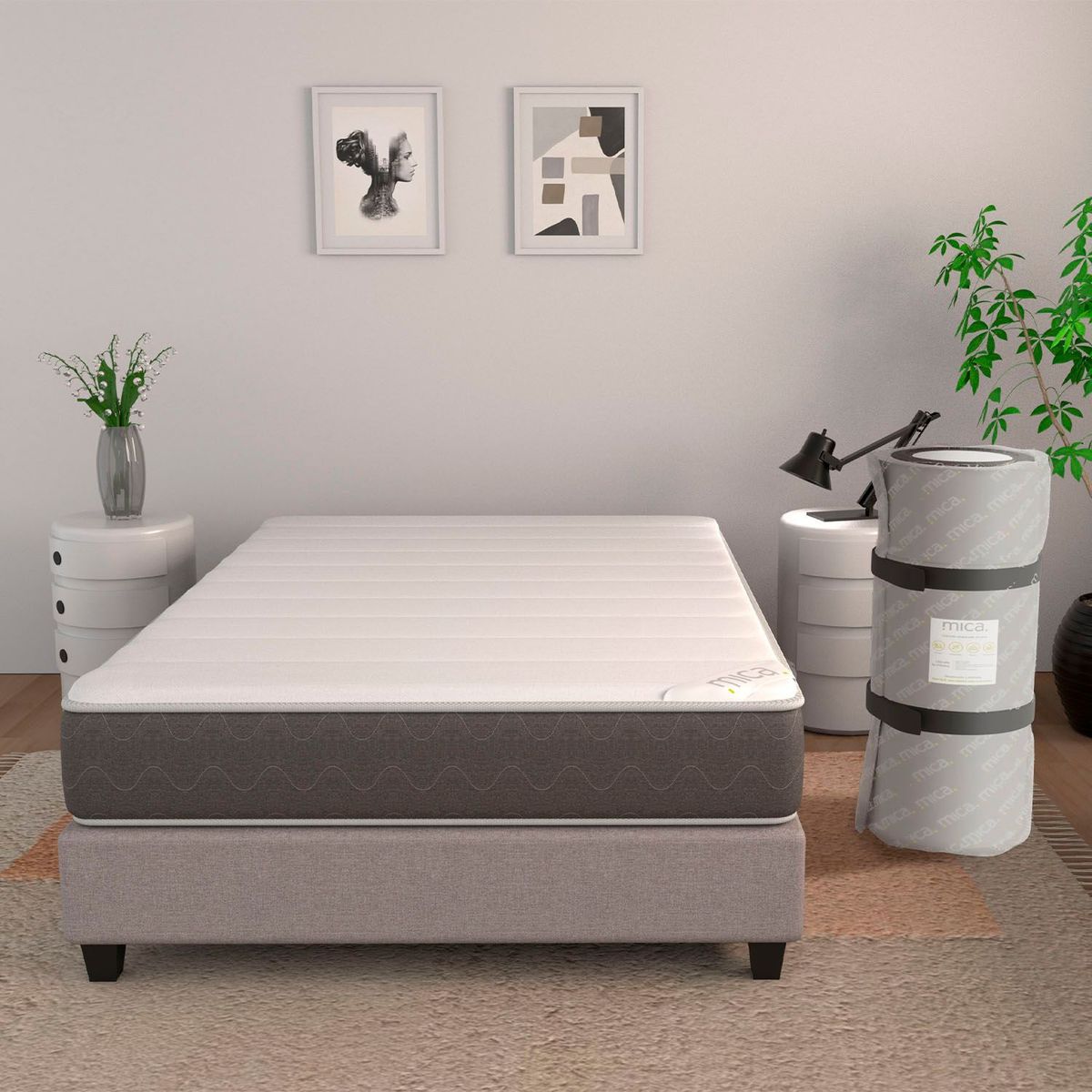 MICA - Colchón Doble Firmeza Media Resortes Zurich Roll 140 x 190 cm Mica