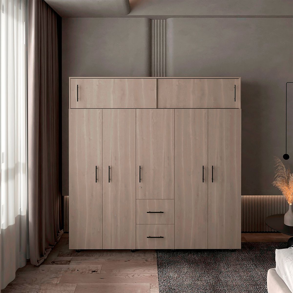 RTA MUEBLES - Clóset Moderno  en Aglomerado 5 Puertas 2 Cajones 206 x 200.1 x 50.3 cm  RTA Muebles 