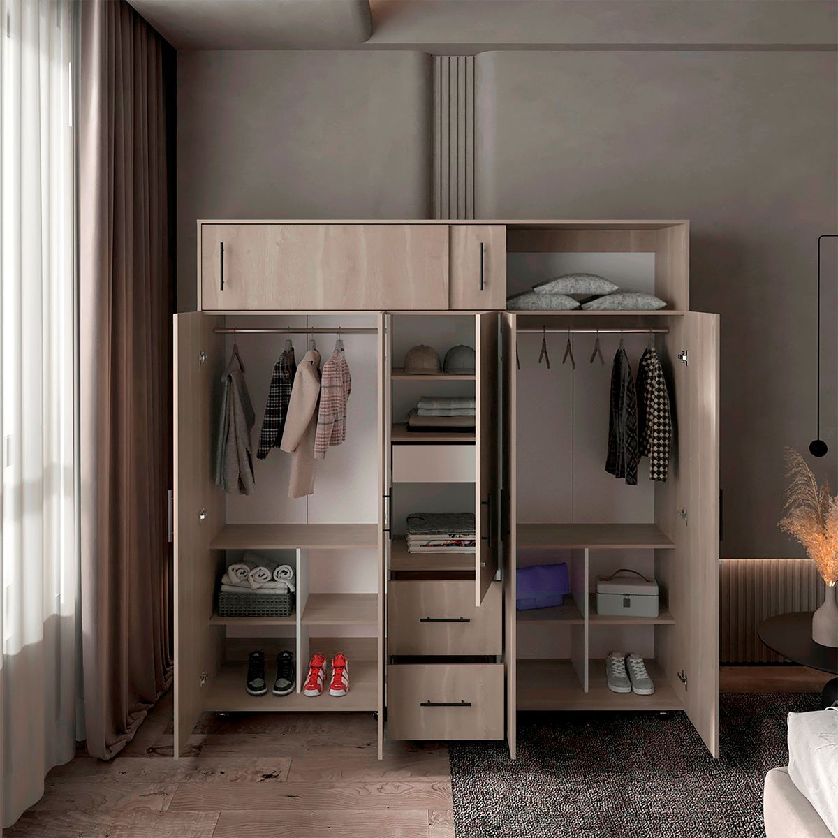 RTA MUEBLES - Clóset Moderno  en Aglomerado 5 Puertas 2 Cajones 206 x 200.1 x 50.3 cm  RTA Muebles 