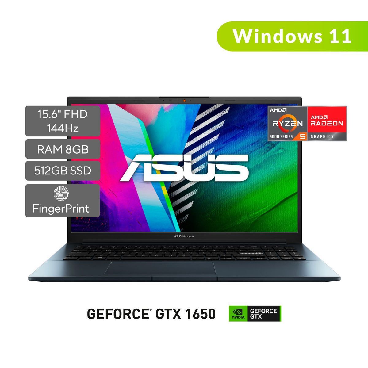 ASUS - Portátil Asus Vivobook Pro 15 | AMD Ryzen 5 | 8GB RAM | 512GB SSD Almacenamiento | Windows 11 | 15.6 pulgadas | M6500QH | Computador Portátil