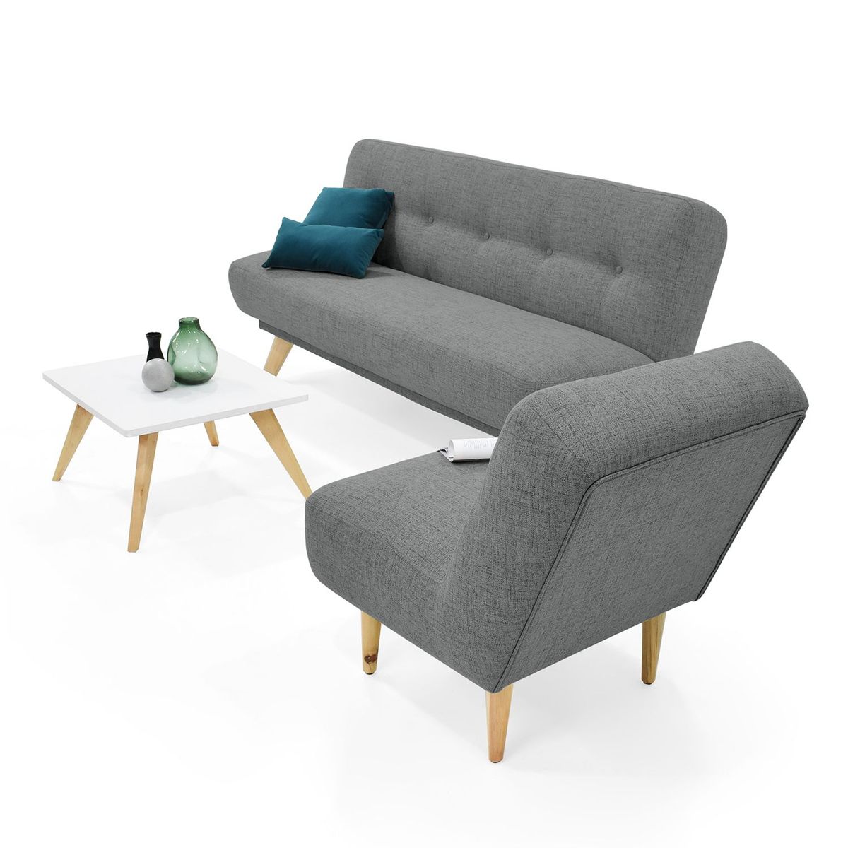 MICA - Juego de Sala Moderno en Poliéster (Sofá Cama + Poltrona + Mesa de Centro) Croacia Belice Mica