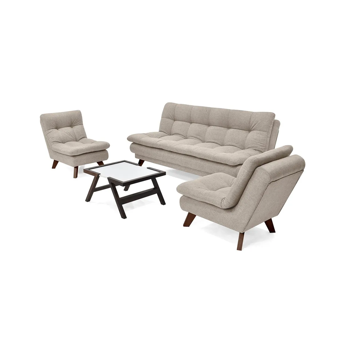 MICA - Juego de Sala Moderno en Poliéster (Sofá + 2 Poltronas + Mesa de Centro) Zúrich Tulsa Mica