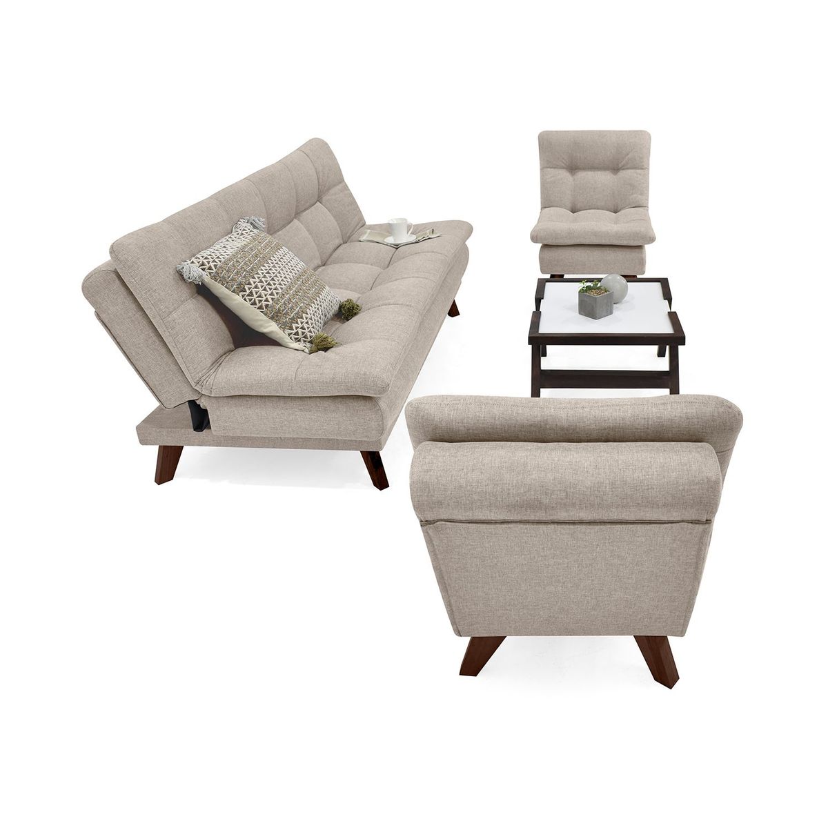 MICA - Juego de Sala Moderno en Poliéster (Sofá + 2 Poltronas + Mesa de Centro) Zúrich Tulsa Mica