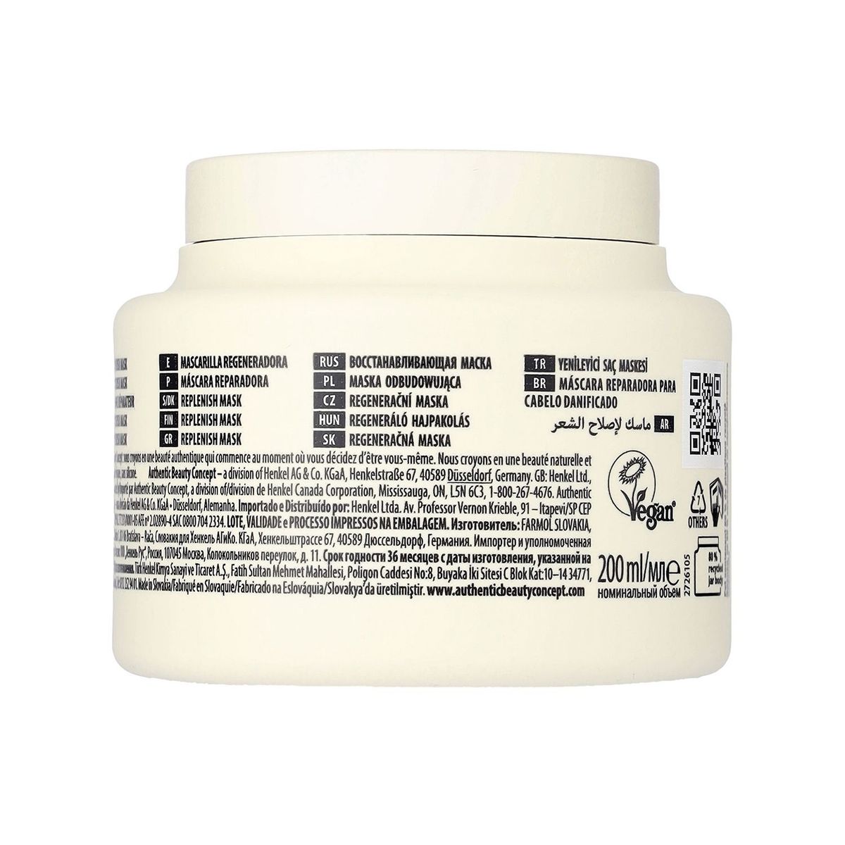AUTHENTIC BEAUTY CONCEPT - Mascarilla Capilar Authentic Beauty Concept Replenish para Cabello Maltratado Reparación 200 ml