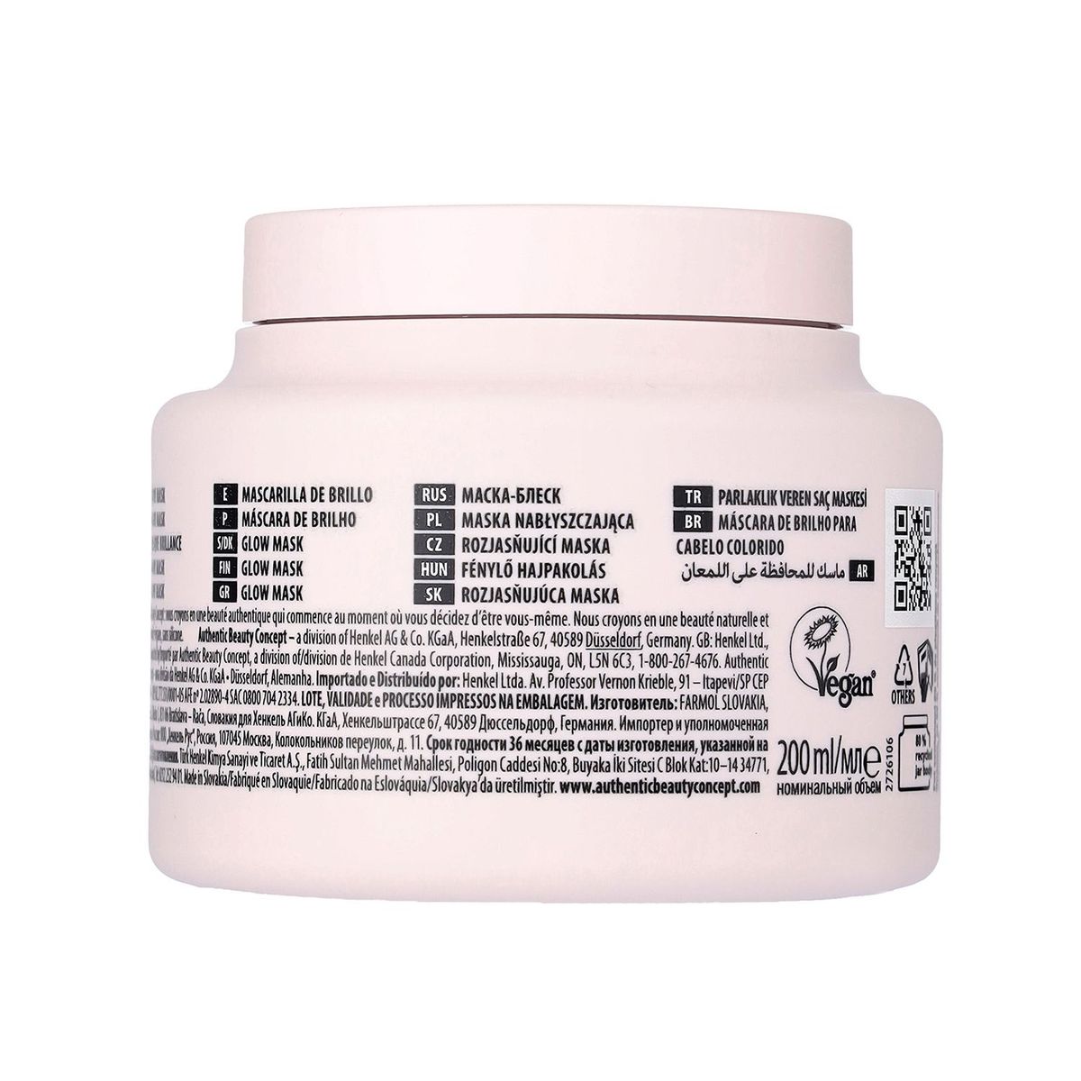 AUTHENTIC BEAUTY CONCEPT - Mascarilla Capilar Authentic Beauty Concept Glow para Cabello Tinturado Protección del color 200 ml