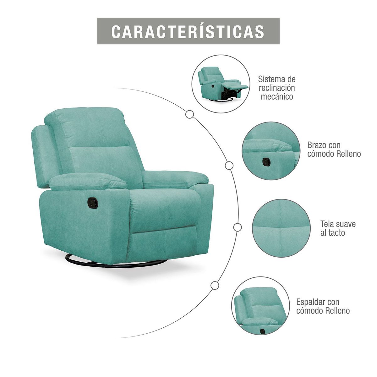 MICA - Silla Reclinable Marsella 1 puesto Microfibra