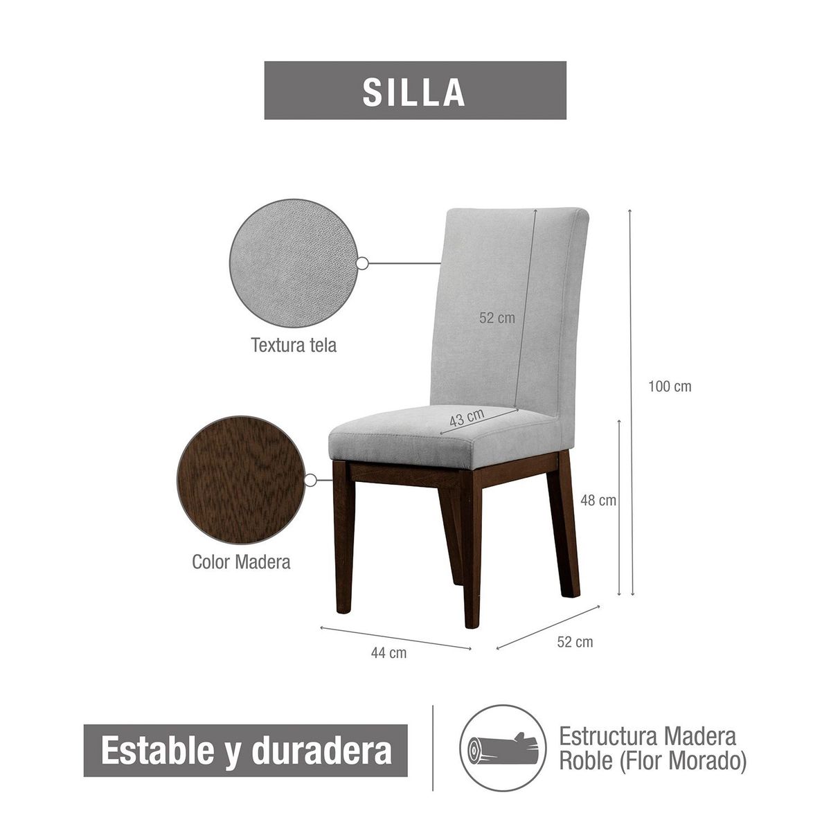 MICA - Silla de Comedor Moderna en Microfibra Azul (Incluye 1 Silla) Mica
