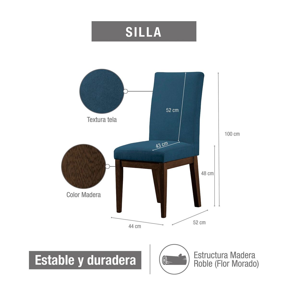 MICA - Silla de Comedor Moderna en Microfibra Azul (Incluye 1 Silla) Mica