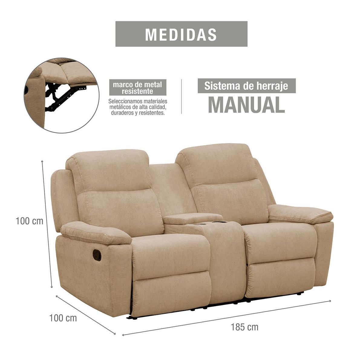 MICA - Sofá reclinable Marsella 2 puestos Microfibra