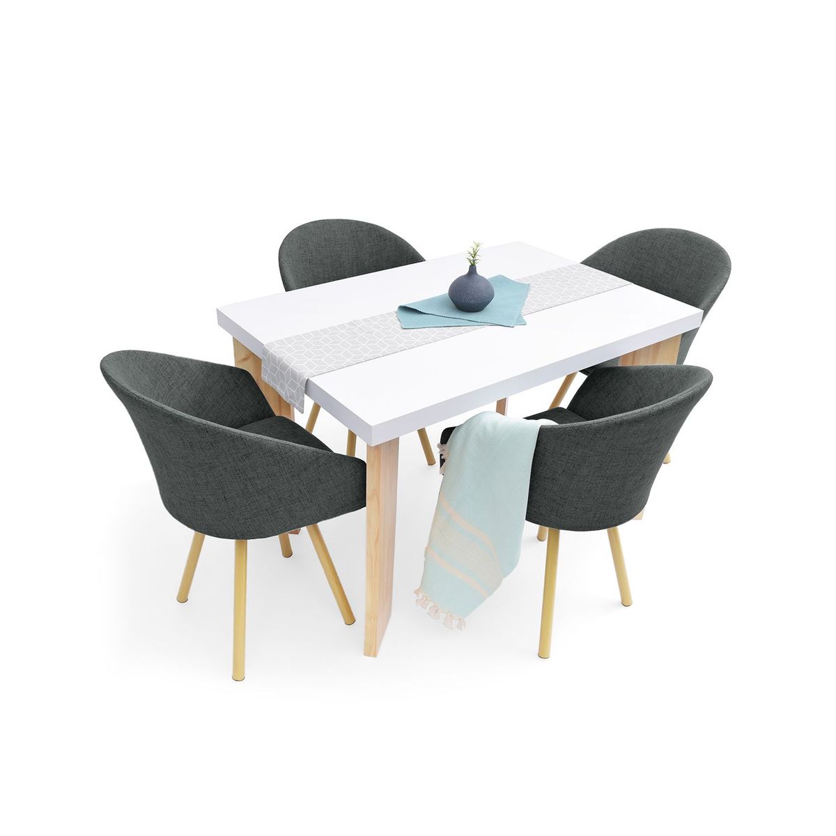 MICA - Juego de Comedor Moderno para 4 Personas Beige (Comedor + 4 Sillas) Mica