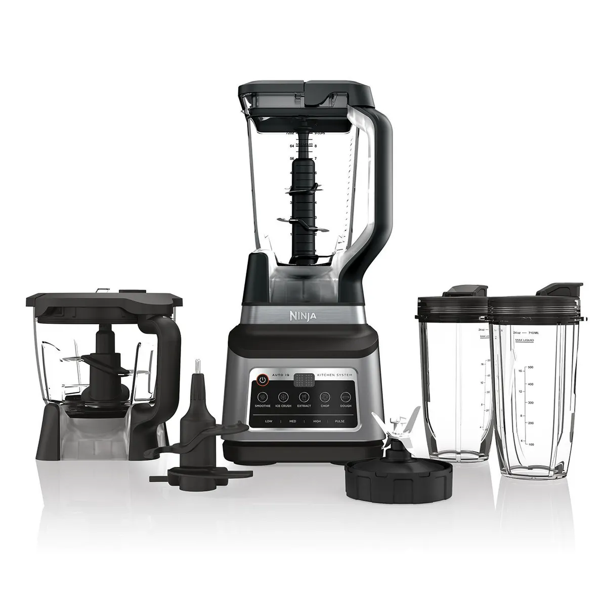 NINJA - Licuadora Profesional Ninja BN801 +2 Vasos Personales +Vaso Procesador de Alimentos | 3 Velocidades | 5 Programas Predeterminados Auto IQ para Batidos, Bebidas Congeladas, Extracciones de Frutas, Mezcla de Masas y Picatodo |Potencia máxima 1400 W