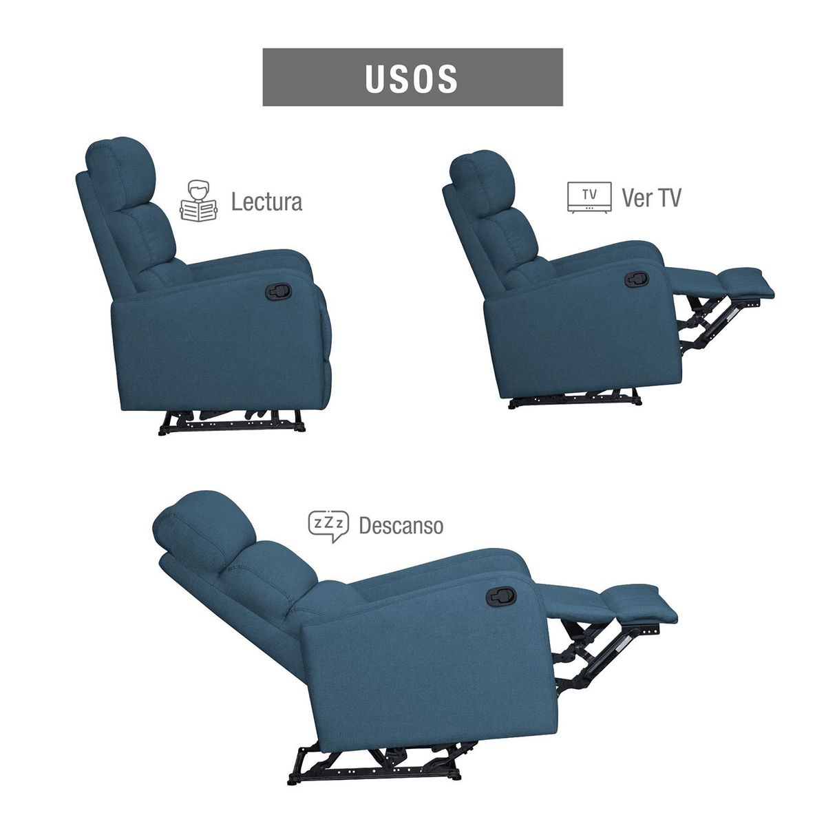 MICA - Silla reclinable Pekin 1 puesto Microfibra - Mueble