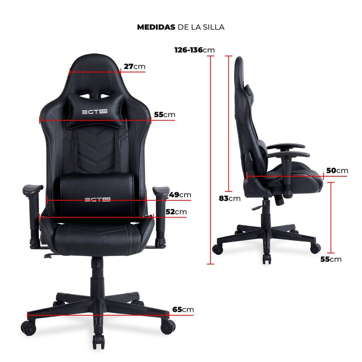 EGTAIR - Silla Gamer Ergonómica Ajustable Reclinable 136 x 55 x 84 Egtair - Mueble