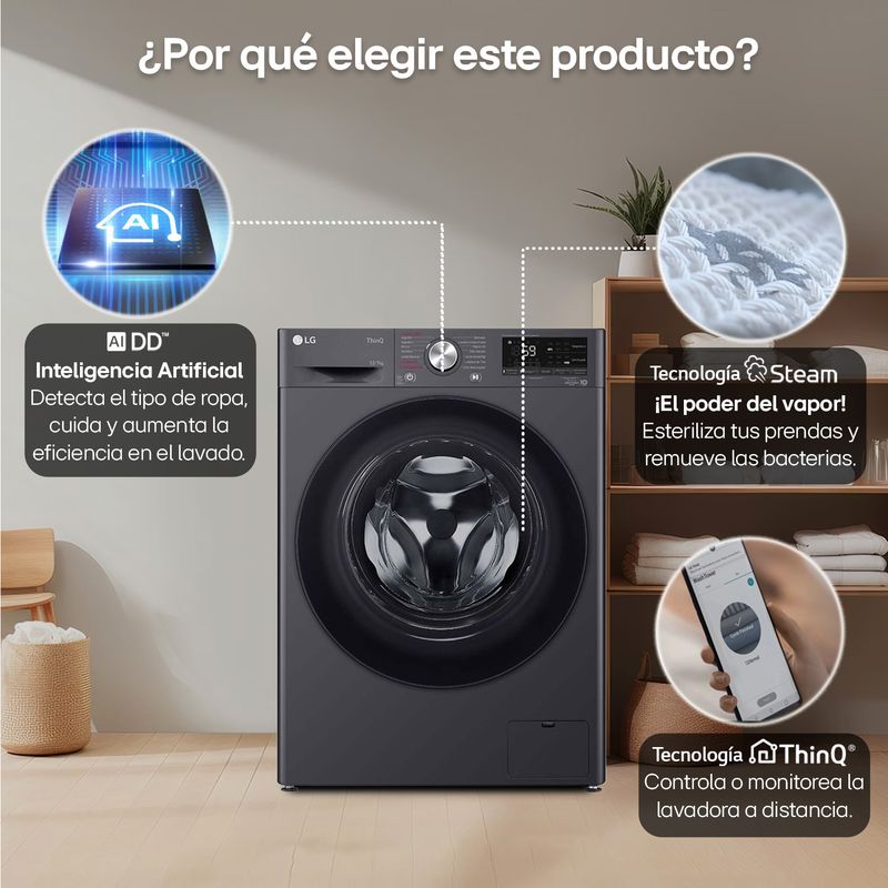 LG - Lavadora Secadora LG Eléctrica 12 kg WD12MVC5S6