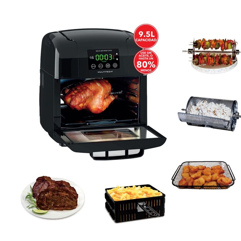 MULTITECH - Freidora de aire Sin Aceite MuLitroitech GCL-AIF9500D 9.5 Litro Negro Canasta Digital Air Fryer