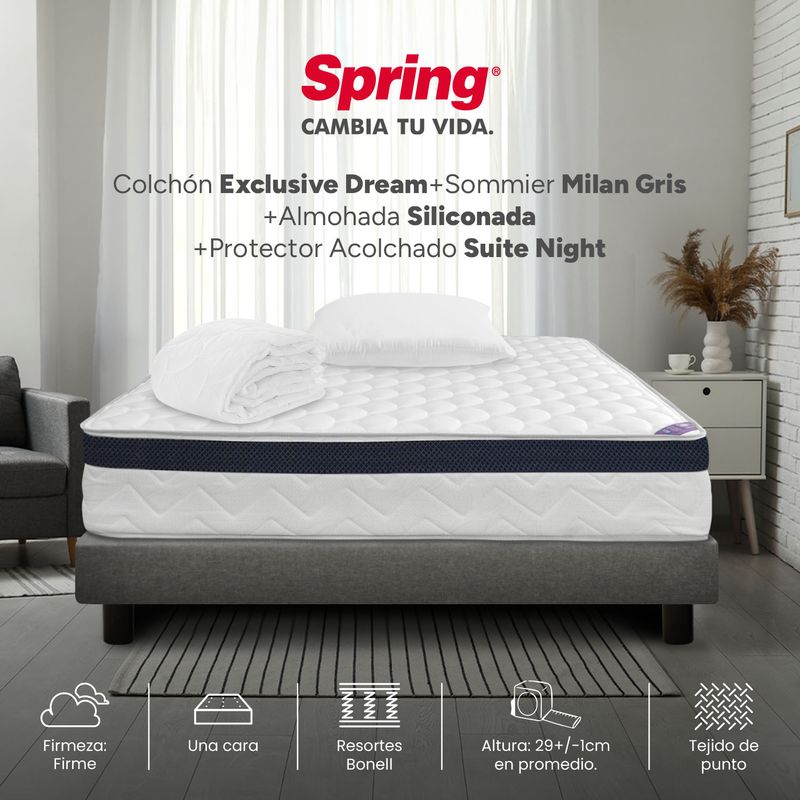 COLCHONES SPRING - Colchón con Base Cama Sencillo Firmeza Media Ortopédico Resortado con Pillow EXC Dream 100 x 190 cm  + Almohada + Protector Colchones Spring  - 0% Interés a 3 Cuotas Pagando con tu CMR Banco Falabella
