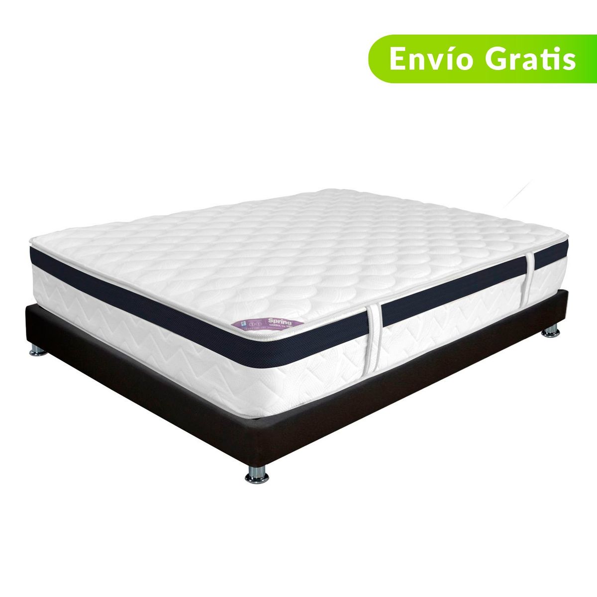 COLCHONES SPRING - Colchón con Base Cama Doble Firmeza Media Ortopédico con Pillow Resortado Exclusive 140 x 190 cm + Protector Colchones Spring 