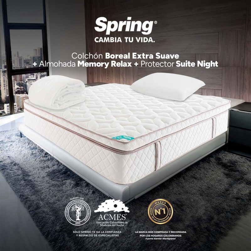 COLCHONES SPRING - Colchón Semidoble Firmeza Suave Ortopédico Resortado con Pillow Boreal 120 x 190 cm  + Almohada + Protector Colchones Spring  - 0% Interés a 3, 6 o 12 Cuotas Pagando con tu CMR Banco Falabella