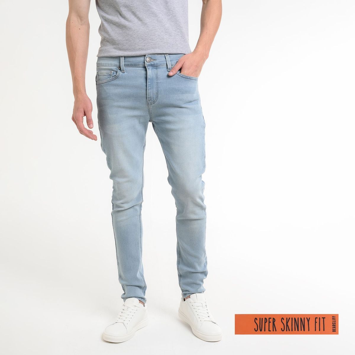 BEARCLIFF - Jean 5 Bolsillos para Hombre Super skinny Largo 32 Bearcliff