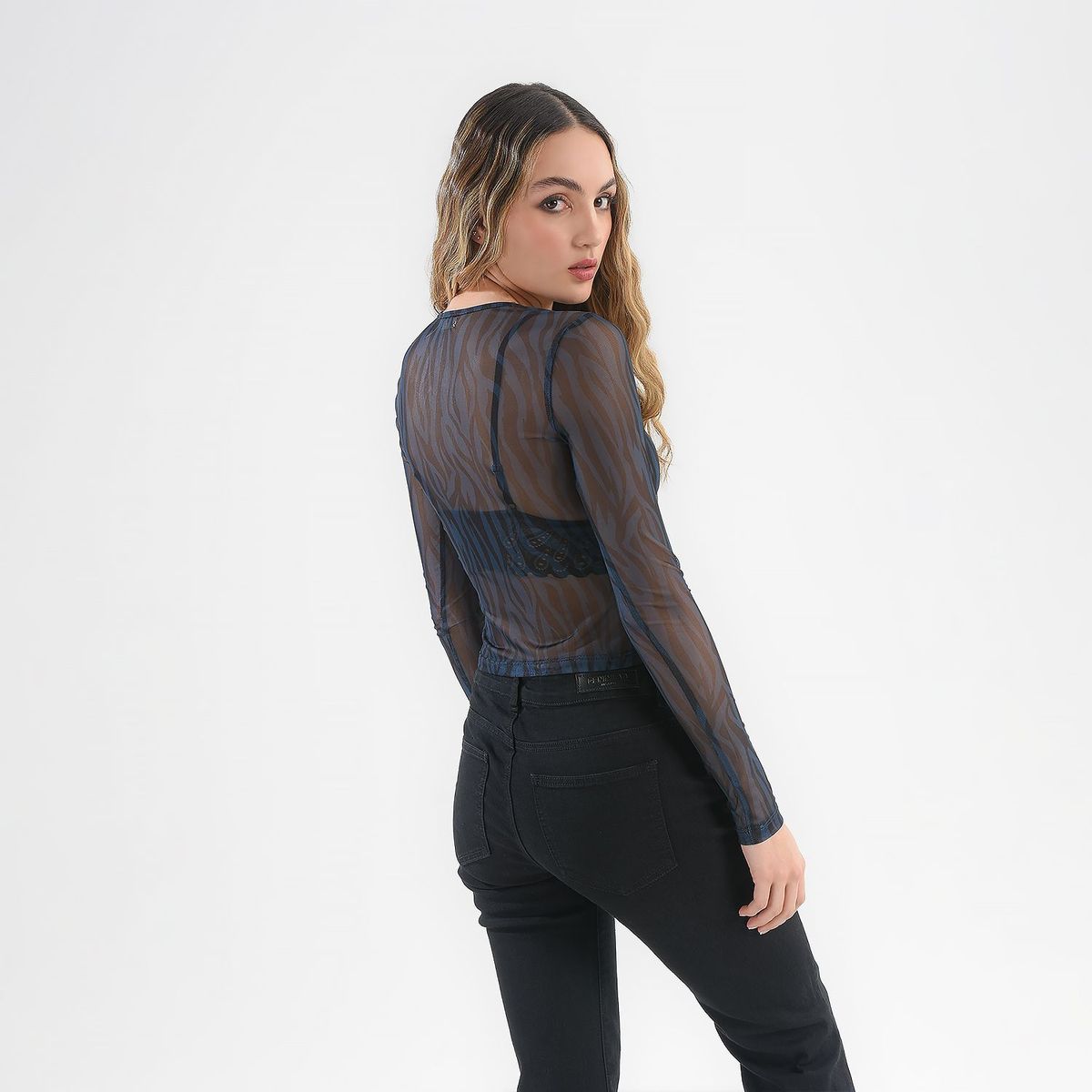 DENIMLAB - Blusa Con transparencia para Mujer Cuello redondo Manga larga Denimlab