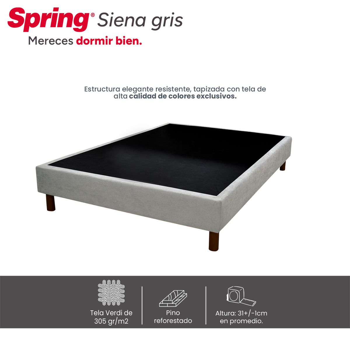 COLCHONES SPRING - Base Cama Dividida Tamaño King en Madera, (Incluye 1 Mitad 100 x 200 cm) Colchones Spring