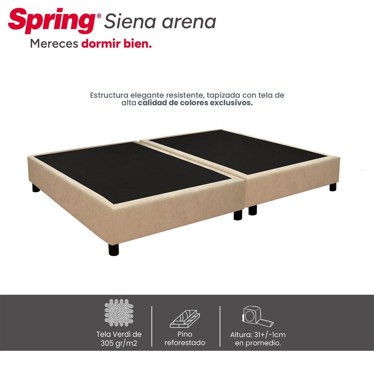 COLCHONES SPRING - Base Cama Dividida Tamaño Semidoble en Madera, 120 x 190 cm Colchones Spring