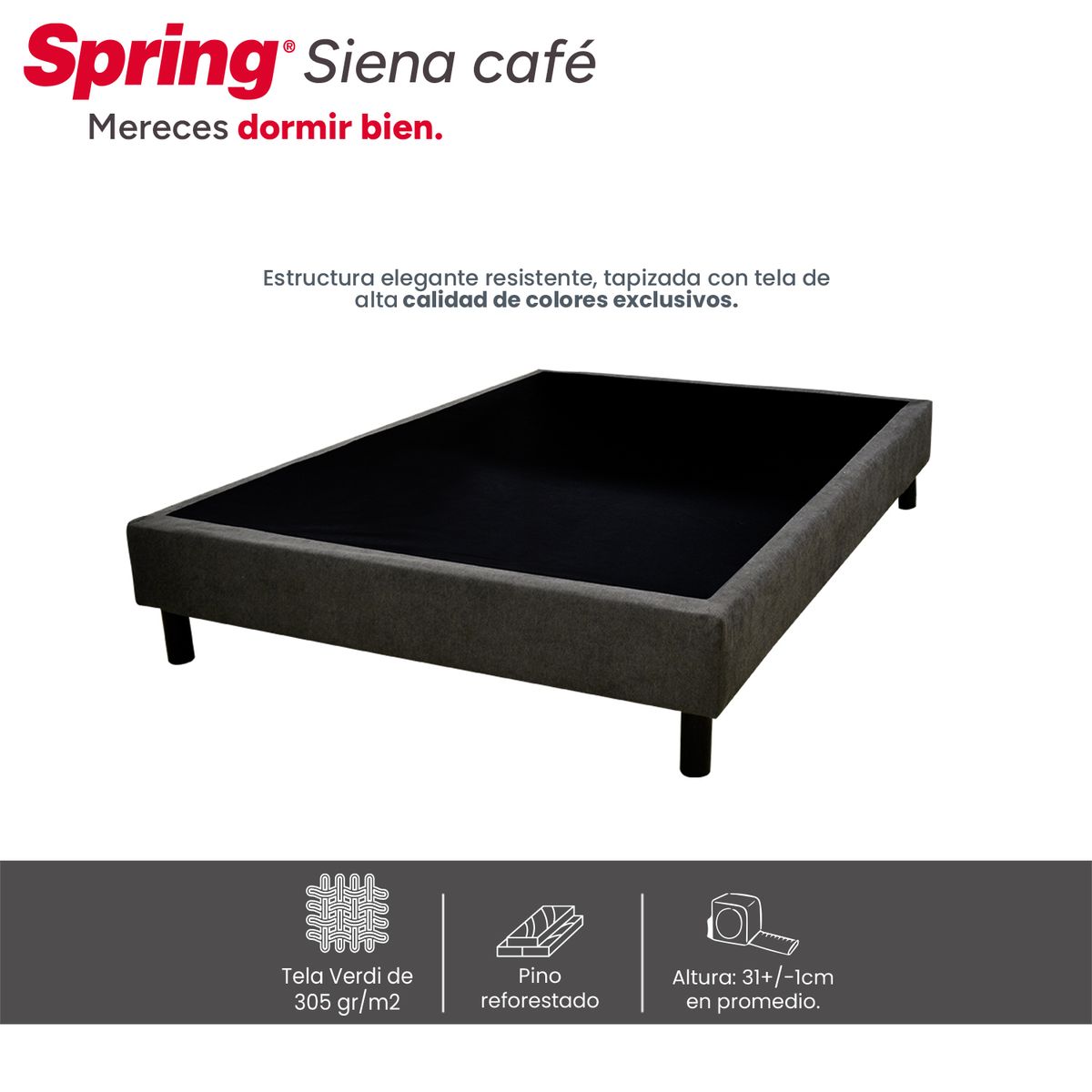 COLCHONES SPRING - Base Cama Tamaño Sencilla en Madera, 100 x 190 cm Colchones Spring