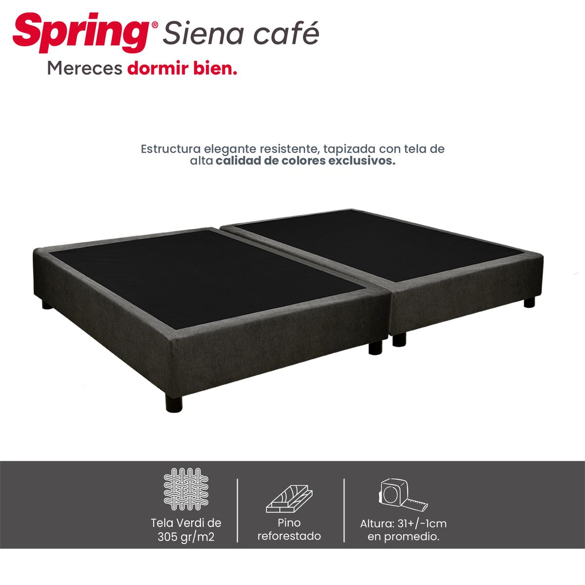 COLCHONES SPRING - Base Cama Dividida Tamaño Queen en Madera, 160 x 190 cm Colchones Spring