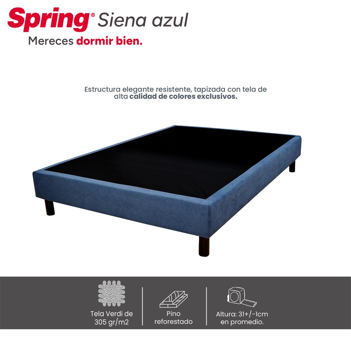 COLCHONES SPRING - Base Cama Tamaño Sencilla en Madera, 100 x 190 cm Colchones Spring