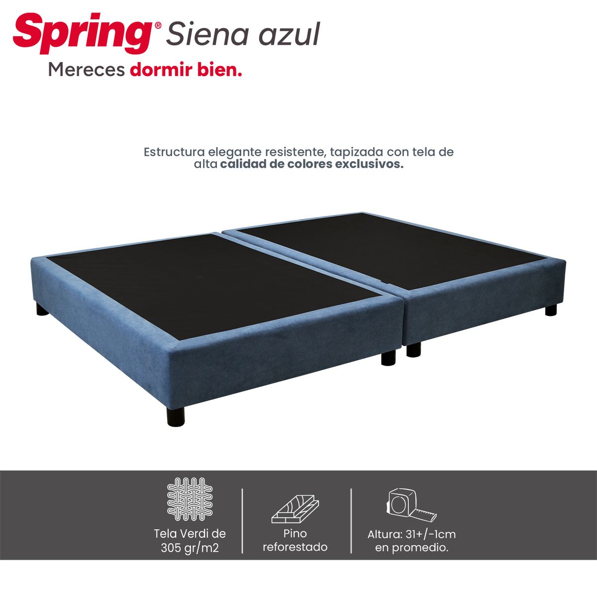 COLCHONES SPRING - Base Cama Dividida Tamaño Doble en Madera, 140 x 190 cm Colchones Spring