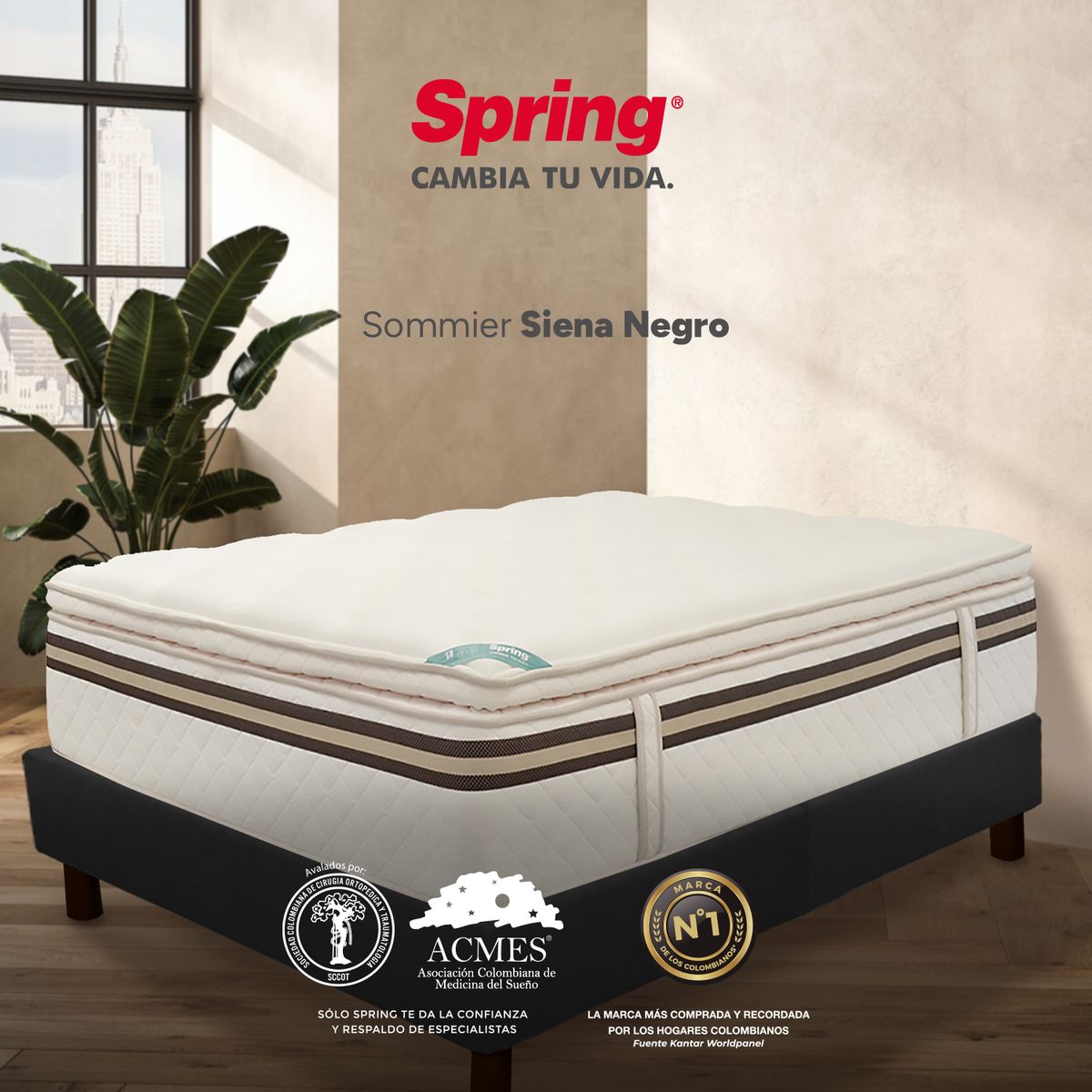 COLCHONES SPRING - Base Cama Tamaño Doble en Madera, 140 x 190 cm Colchones Spring