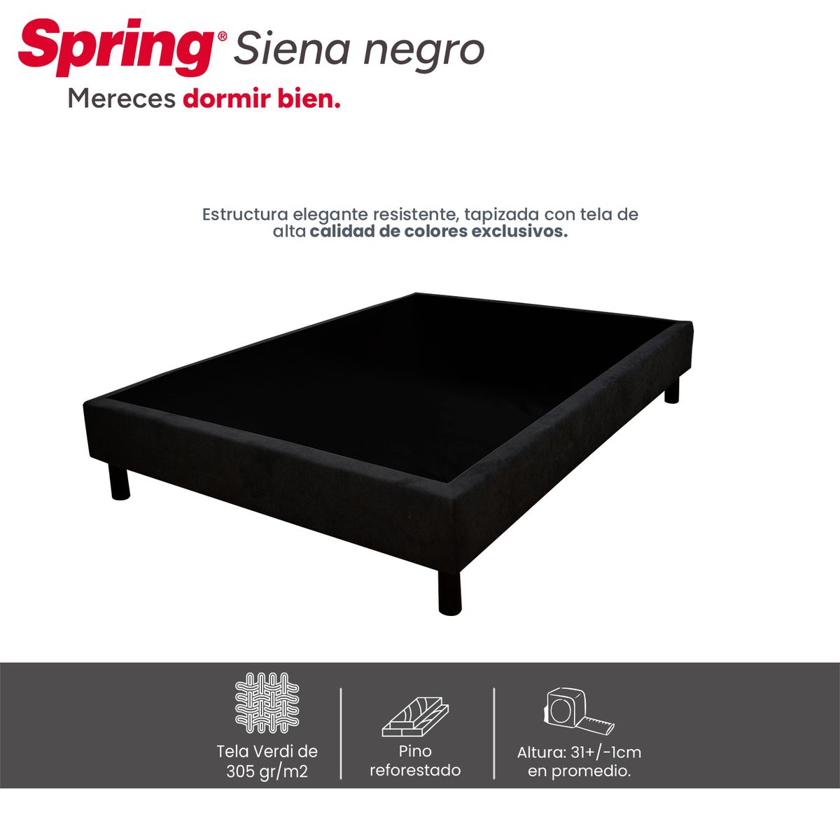 COLCHONES SPRING - Base Cama Tamaño Doble en Madera, 140 x 190 cm Colchones Spring