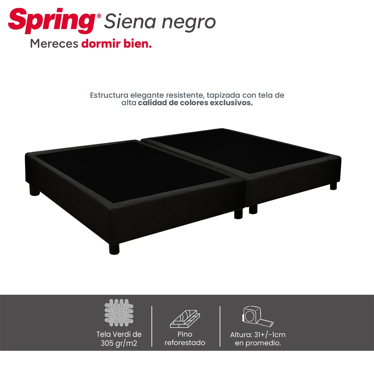 COLCHONES SPRING - Base Cama Dividida Tamaño Queen en Madera, 160 x 190 cm Colchones Spring