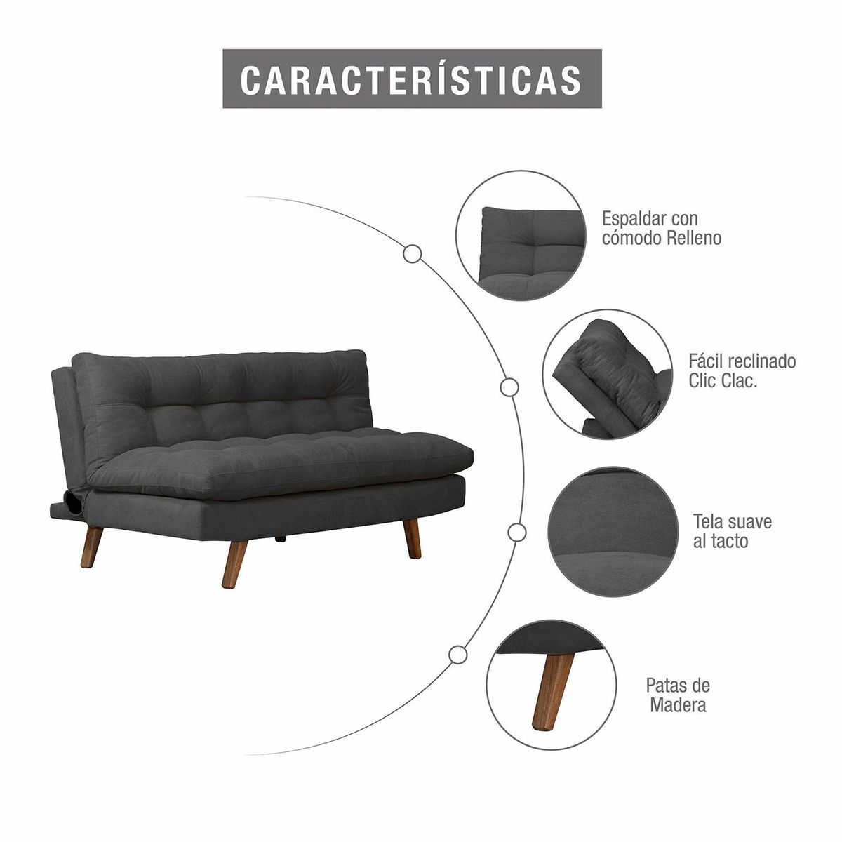 MICA - Sofá cama Zur 2 puestos Microfibra