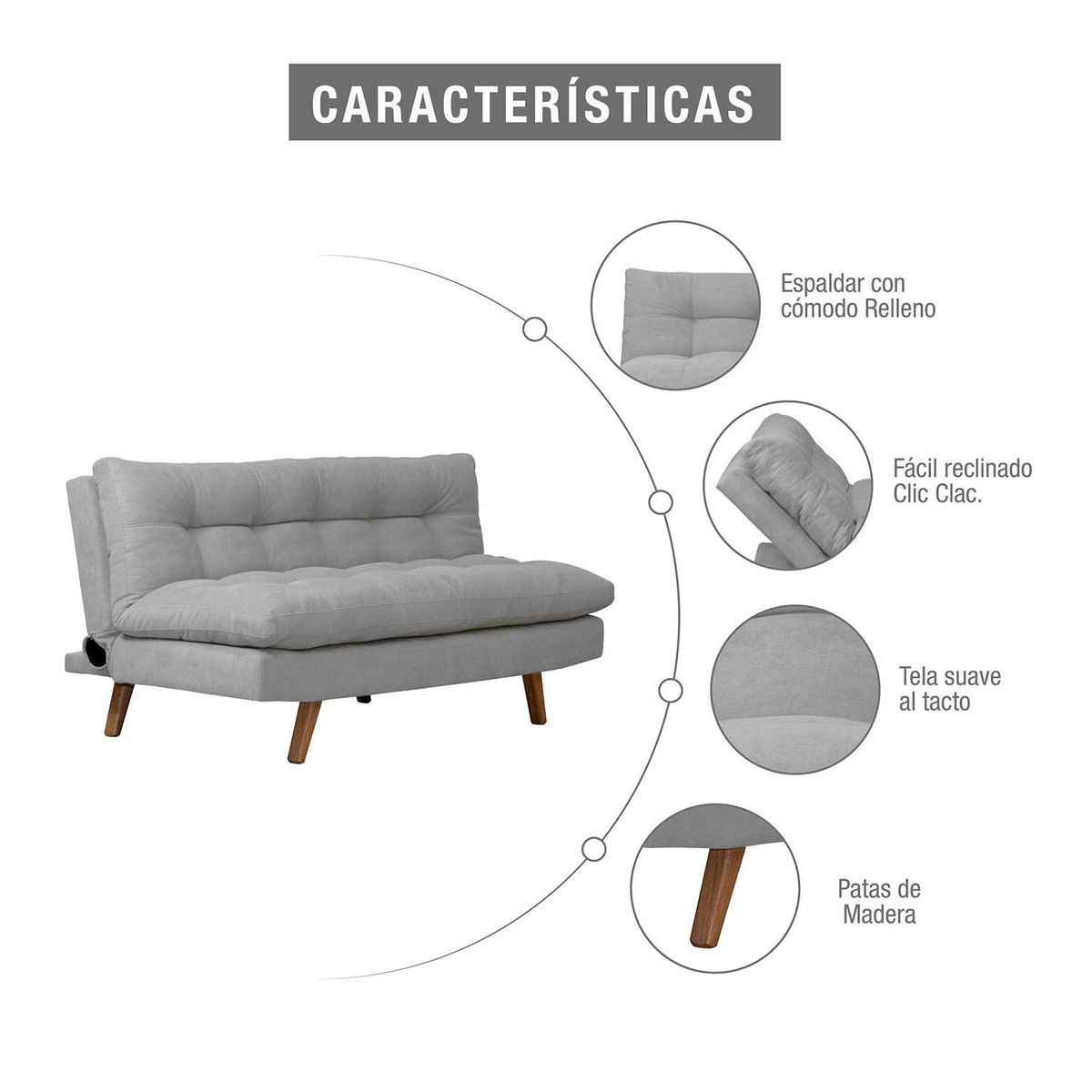MICA - Sofá cama Zur 2 puestos Microfibra