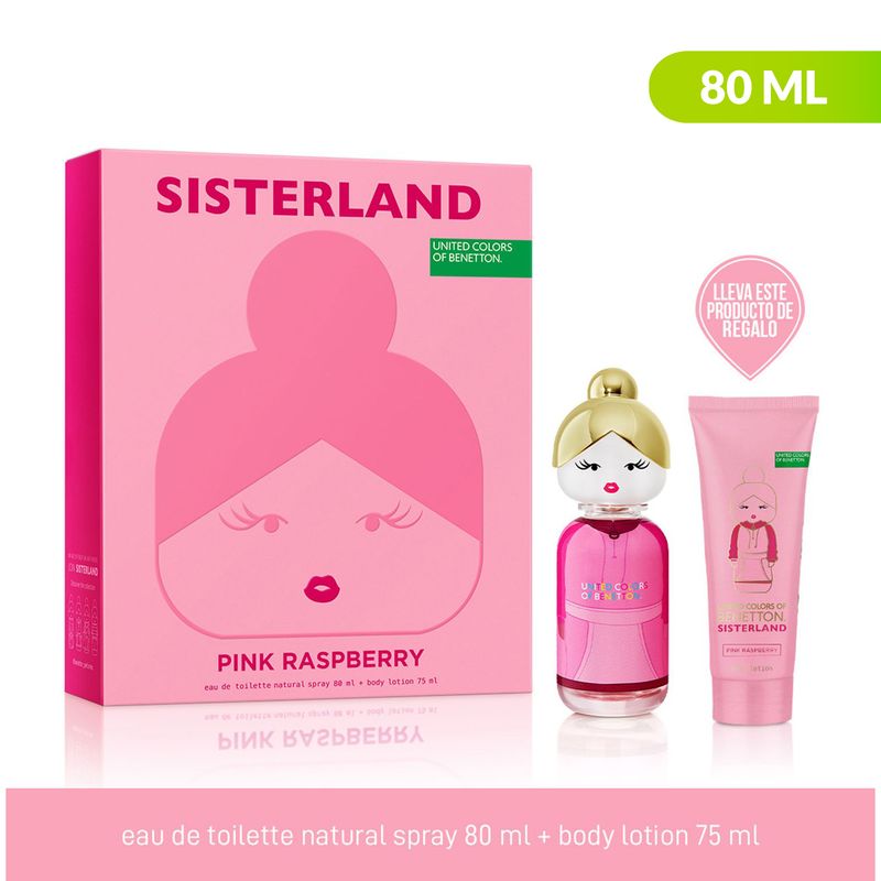 BENETTON - Set de Perfume Mujer Benetton United Colors Sisterland Pink Raspberry EDT 80 ml + Loción Corporal 75 ml