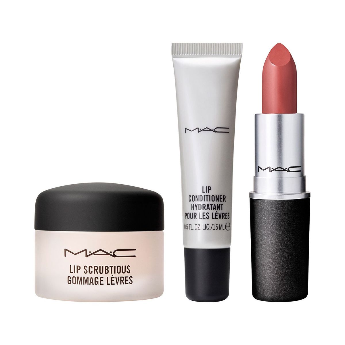 MAC COSMETICS - Set de Maquillaje Labios Perfect Lips MAC Incluye: Lip Conditioner (Tube) 15 ml + Lip Scrubtious 14 ml + Matte Lipstick 3 g