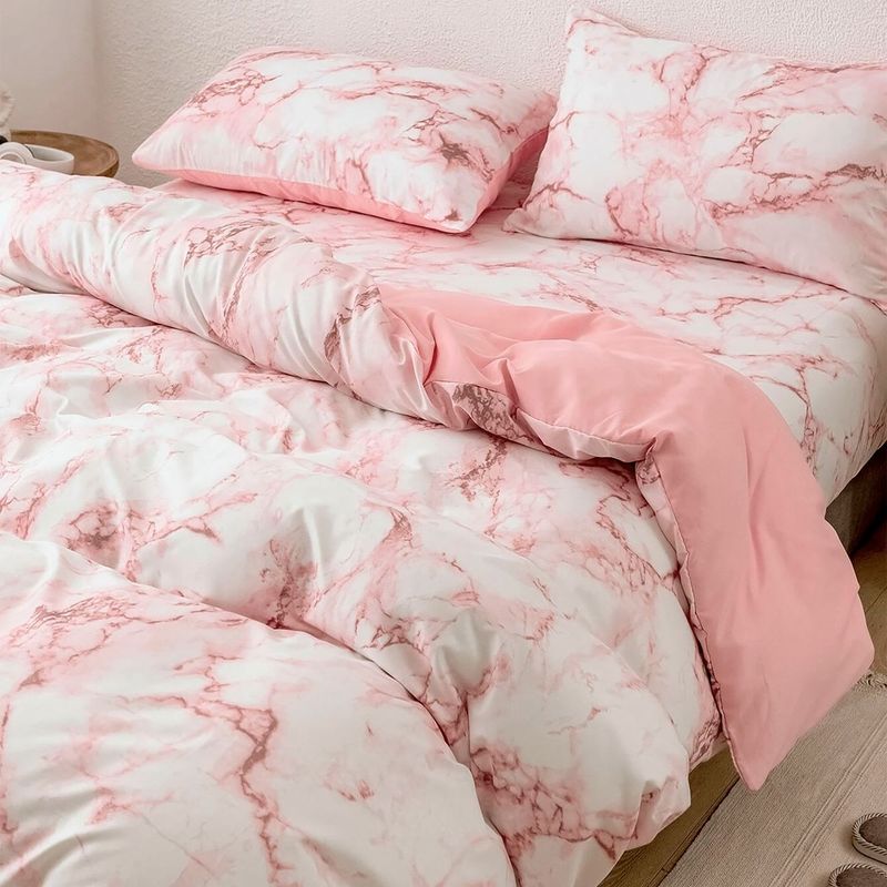 MY HOME STORE - Edredón + Sábana Encimera Estampada de Polialgodón Marmol Rosa My Home Store