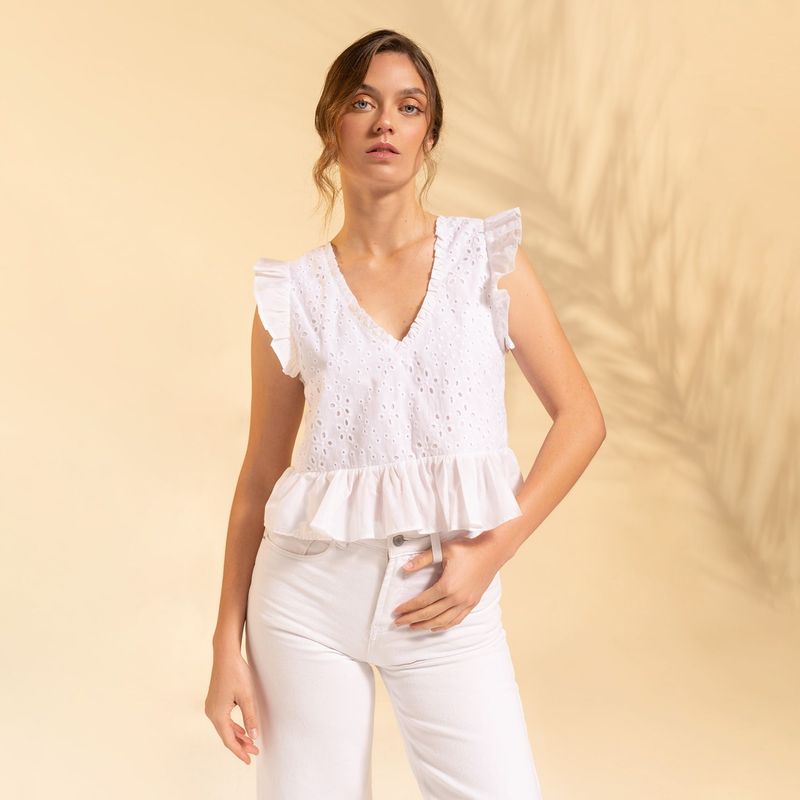 SYBILLA - Blusa para Mujer Ojalillo de Algodón Sybilla