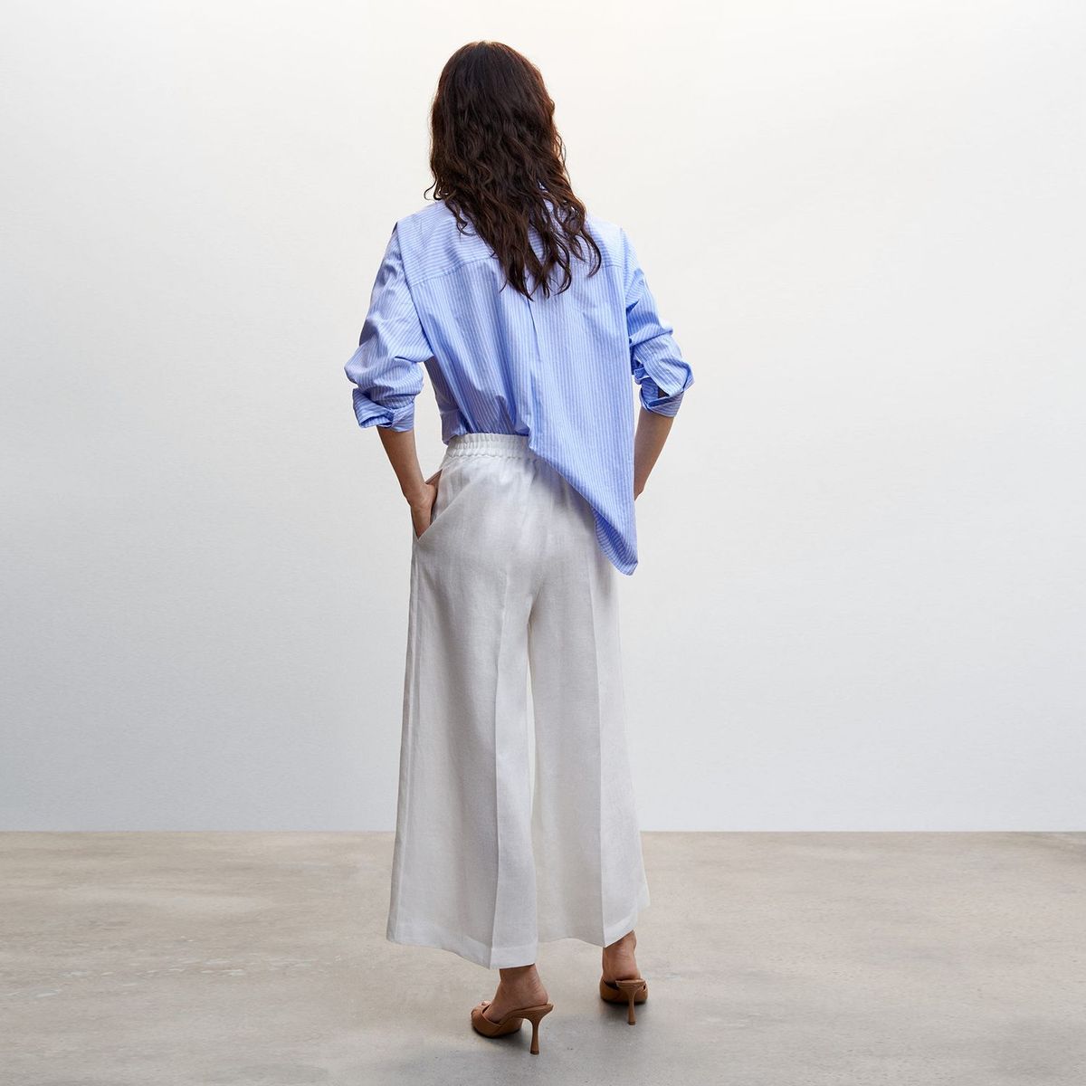 MANGO - Pantalón Culotte Tiro alto de Lino para Mujer