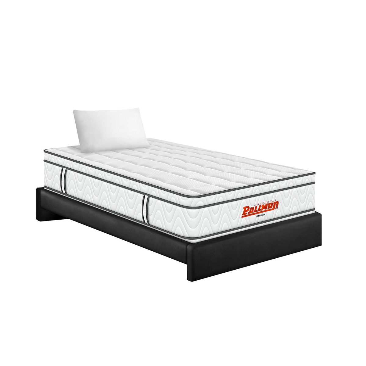 PULLMAN - Colchón con Base Cama Sencillo Firmeza Media Ortopédico Resortado con Pillow Orthopack Euro 100 x 190 cm + Almohada Colchones Pullman