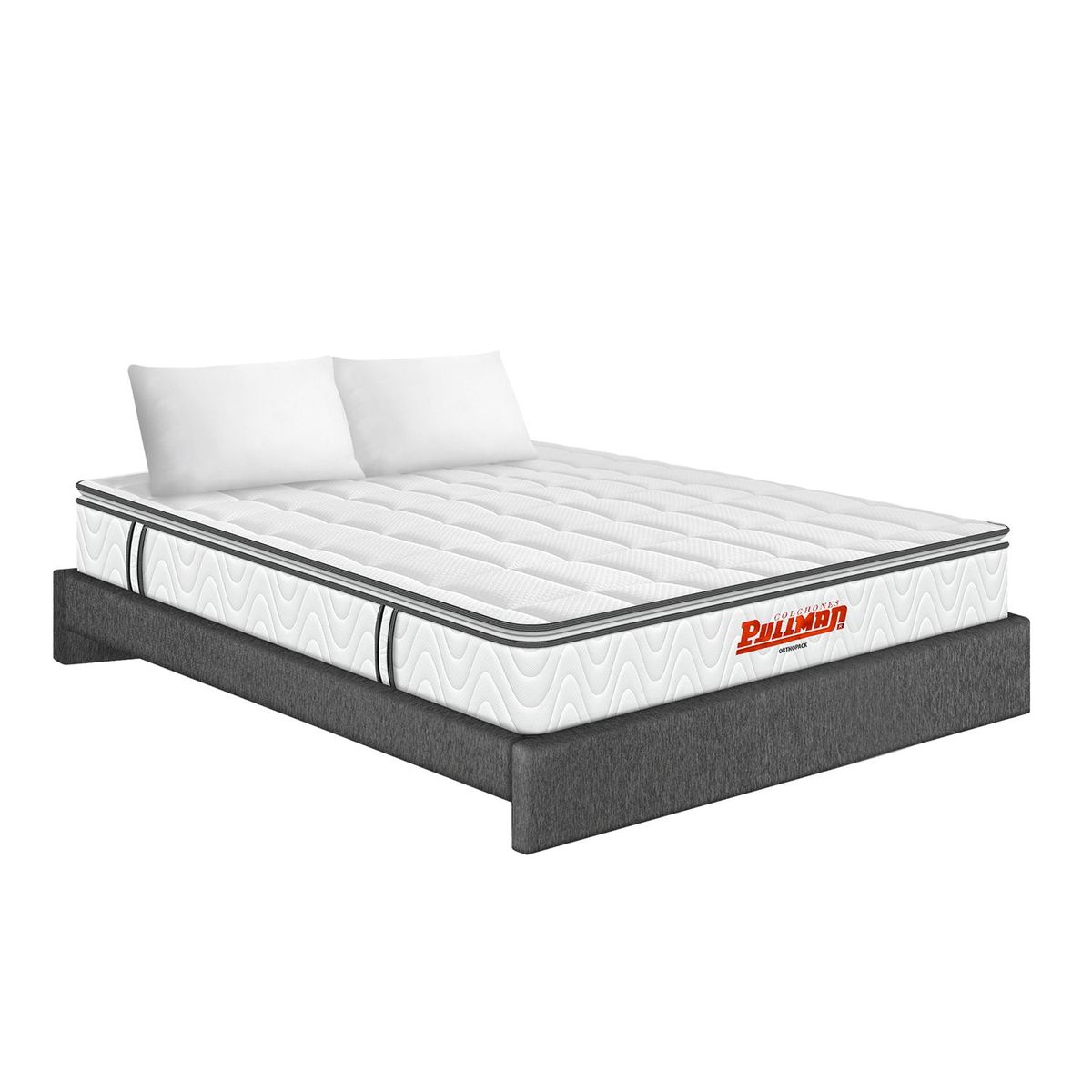 PULLMAN - Colchón con Base Cama King Firmeza Media Ortopédico Resortado con Pillow Orthopack BTU 200 x 200 cm + 2 Almohadas Colchones Pullman