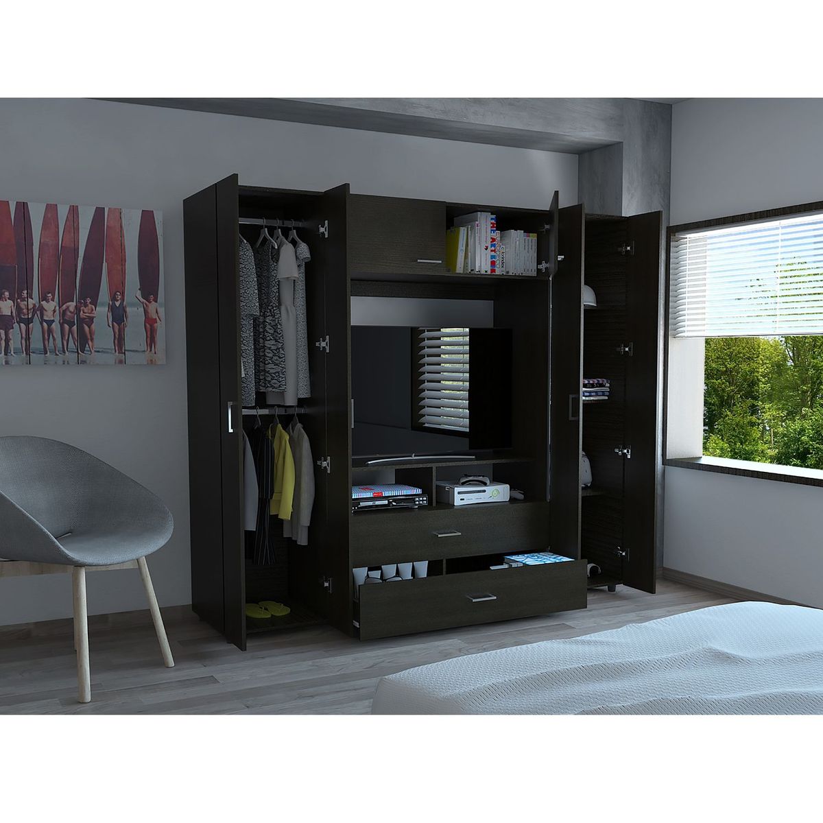 RTA MUEBLES - Closet Moderno en Aglomerado MDF 6 Puertas 2 Cajones 180 x 198 x 50 cm RTA Design  - Mueble